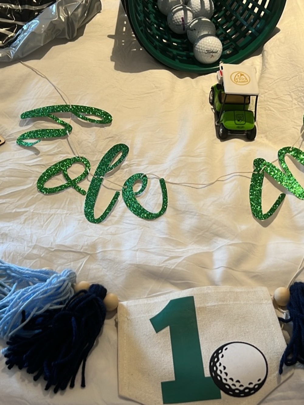 Golf Themed Banner with Green Glitter Script